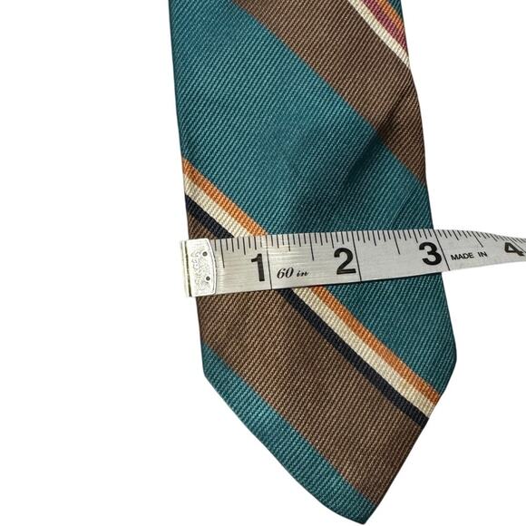 VINTAGE CHRISTIAN DIOR Silk Tie In Blue, Brown, Pink and White Pattern - Picture 4 of 4